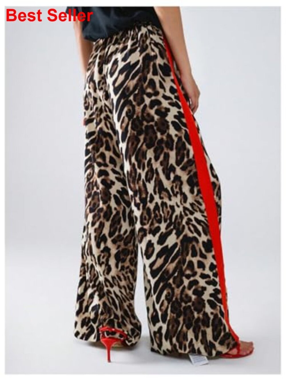 Cheetah Print Wide Leg Palazzo Pants with Drawstring Waist - Picture 3 of 5